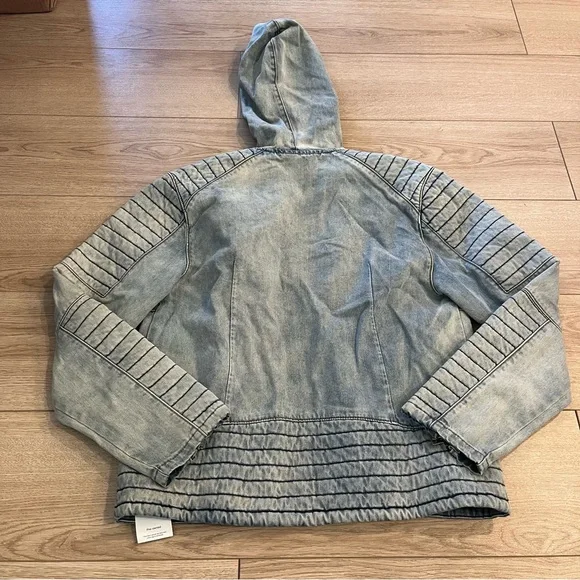 Balmain Women’s Moto Jacket Denim Open Front Acid Wash Light Size XXL - Picture 5 of 7